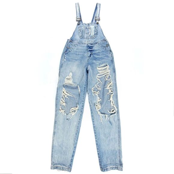 CARMAR LF Distressed Carpenter Overall Jumpsuit Light Wash Denim 90s y2k Small - Picture 1 of 7